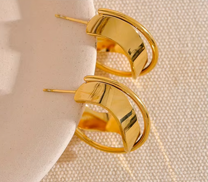 Irregular Geometric Hollow Huggie Earrings 18K Real Gold Plated