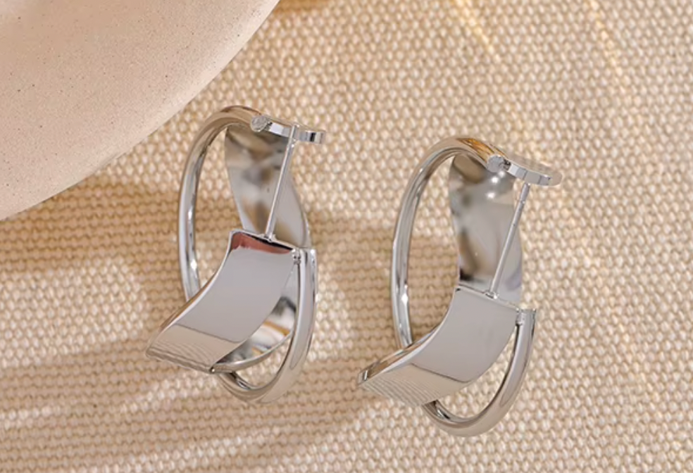 Irregular Geometric Hollow Huggie Earrings 18K Real Gold Plated