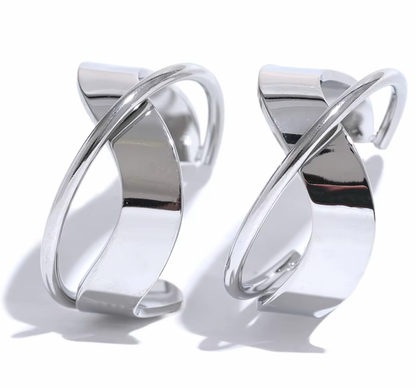 Irregular Geometric Hollow Huggie Earrings 18K Real Gold Plated