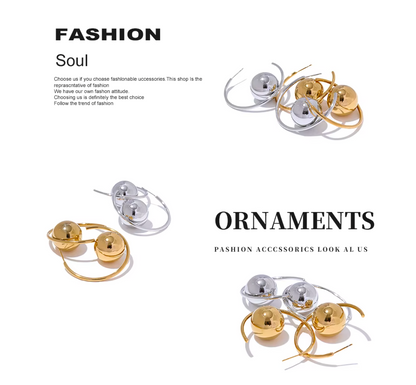 Round Ball Metal Huggie Earrings Gold Silver 18K Real Gold Plated