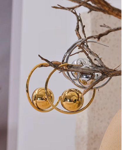 Round Ball Metal Huggie Earrings Gold Silver 18K Real Gold Plated