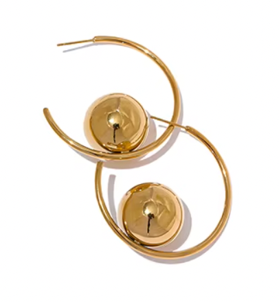 Round Ball Metal Huggie Earrings Gold Silver 18K Real Gold Plated
