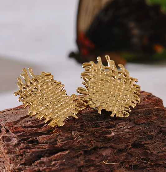 Unique Metal Geometric Statement Unusual 18K Gold Plated