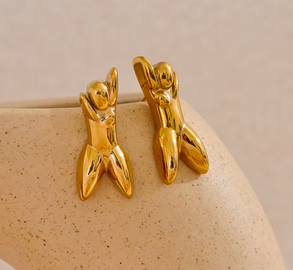 Abstract Human Stud Earrings 18K Gold Plated