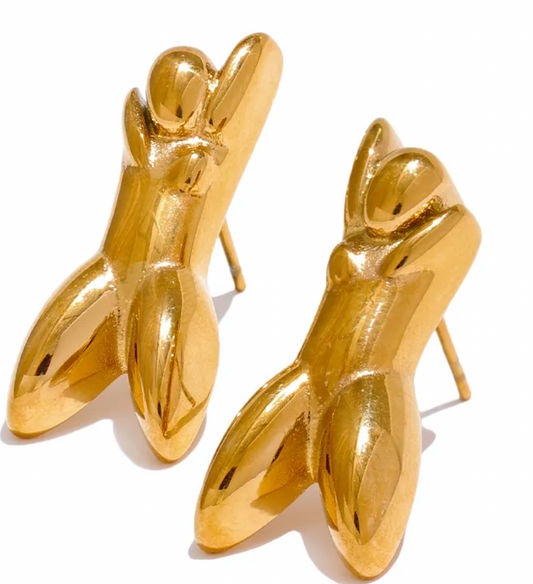 Abstract Human Stud Earrings 18K Gold Plated