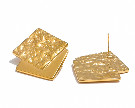 Hammer Square 18K Real Gold Plated Earrings