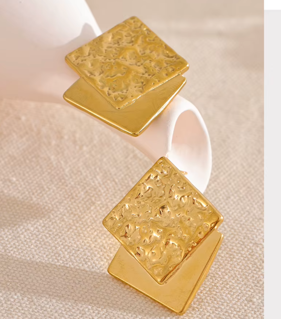 Hammer Square 18K Real Gold Plated Earrings