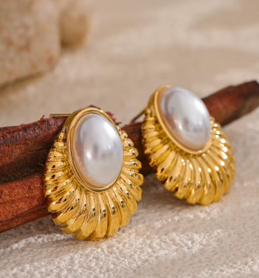 Simulated-Pearl 18K Real Gold Plated Earrings