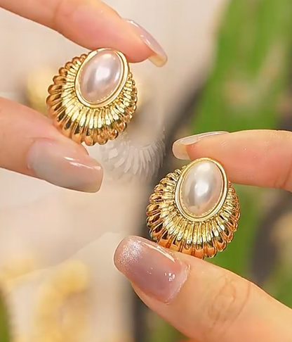 Simulated-Pearl 18K Real Gold Plated Earrings