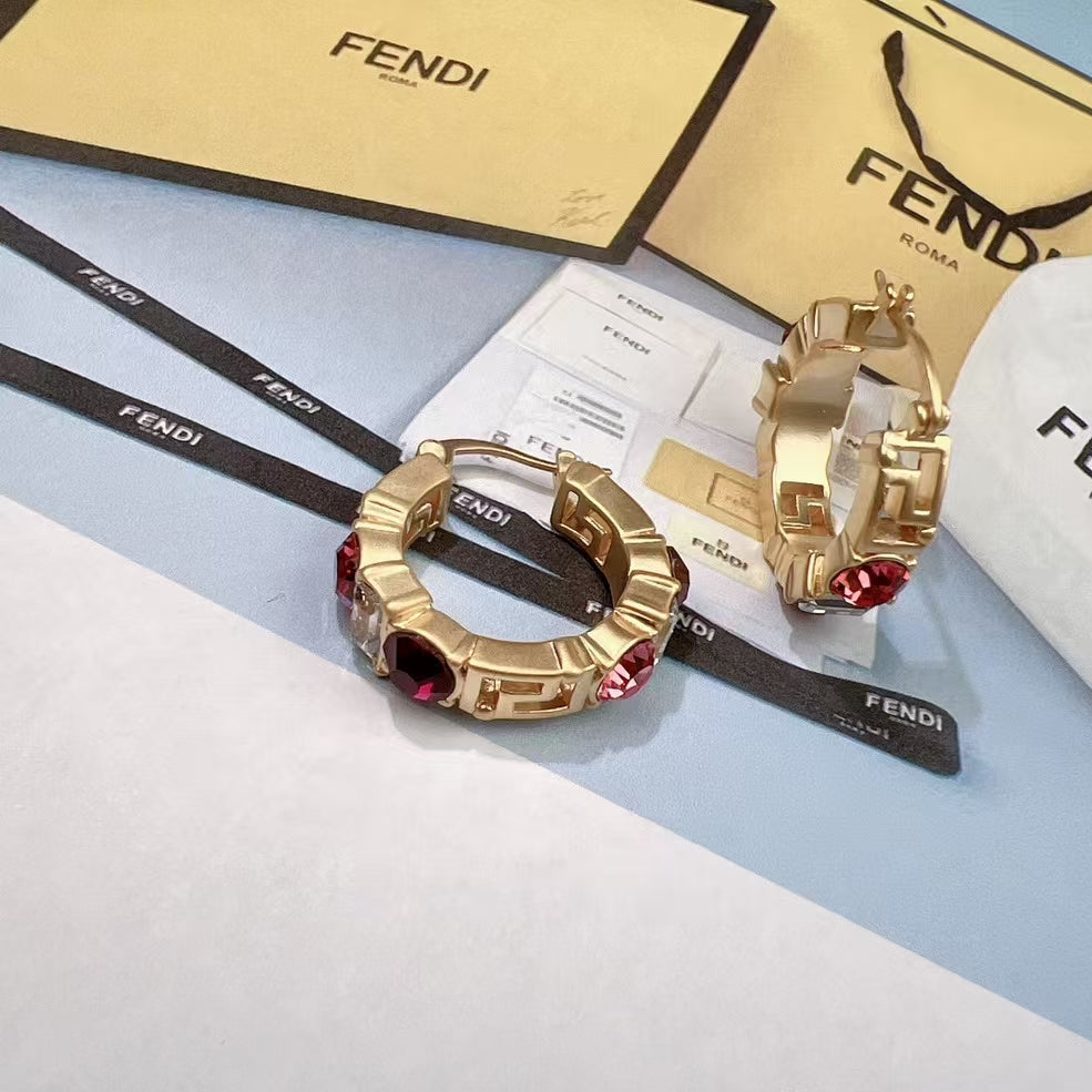 Titanium steel F.F Hoop Earrings with Gems