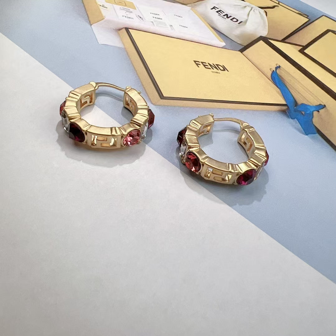 Titanium steel F.F Hoop Earrings with Gems