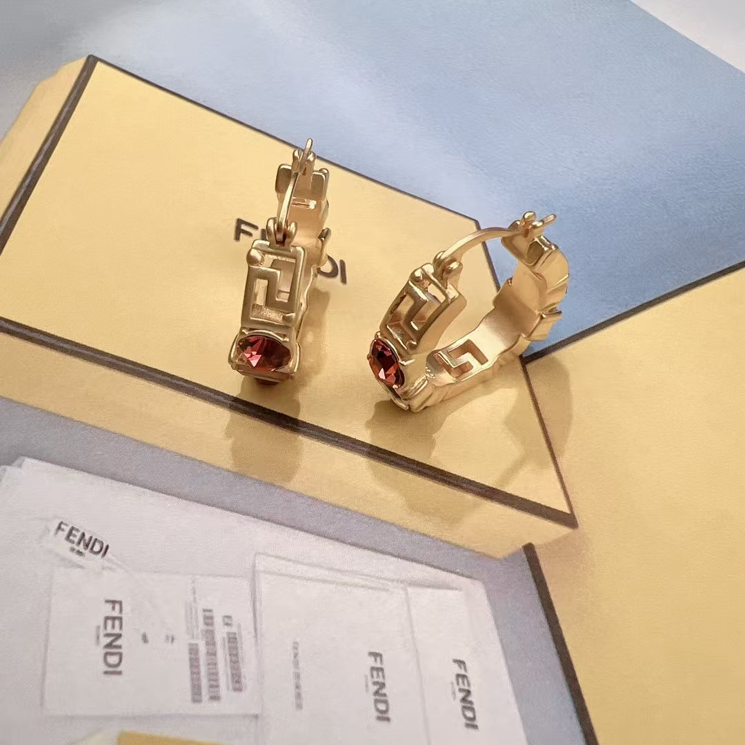 Titanium steel F.F Hoop Earrings with Gems