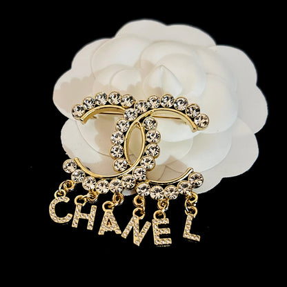 Luxury C.C Gold Dangle Brooch pin