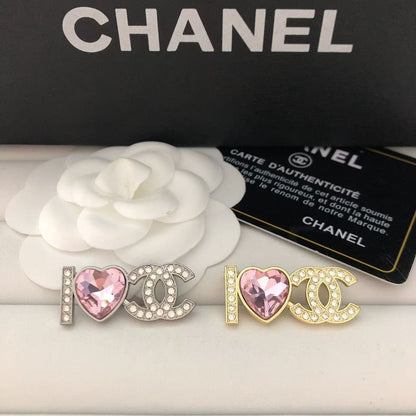 Luxury C.C Pink Gem Brooch pin - Silver