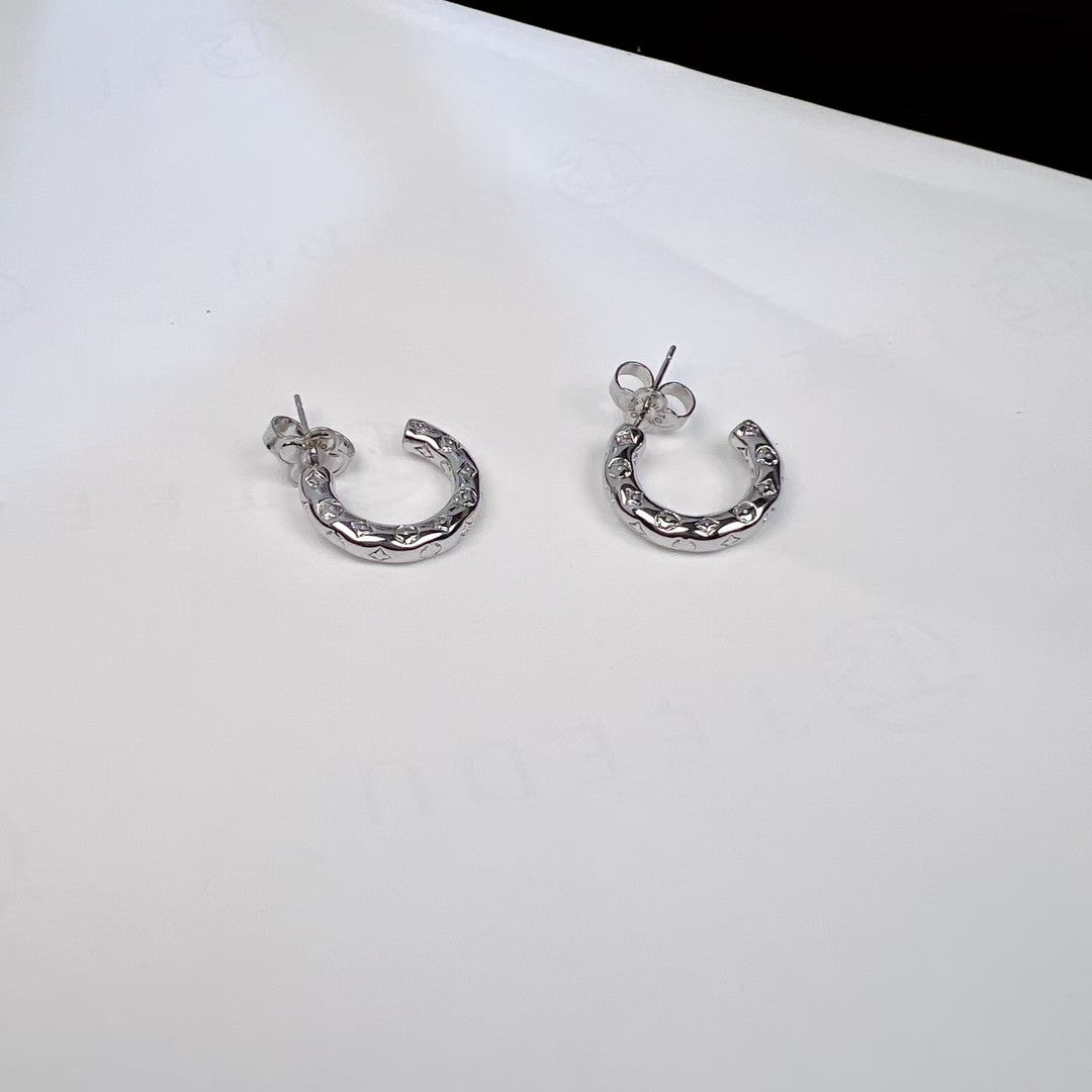 L.V Inspired Stain Steel Silver Hoop earrings