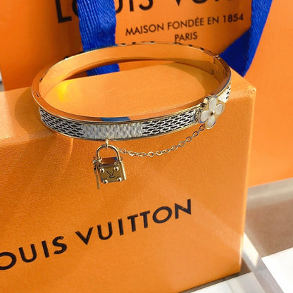 Titanium Steel L-brand Antique Leather Bangle