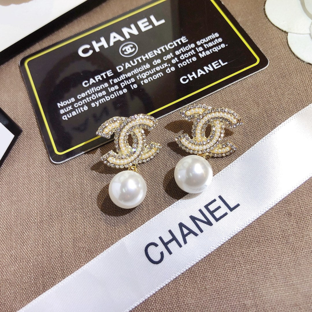 C.C Brand Pearl and Diamond Earrings