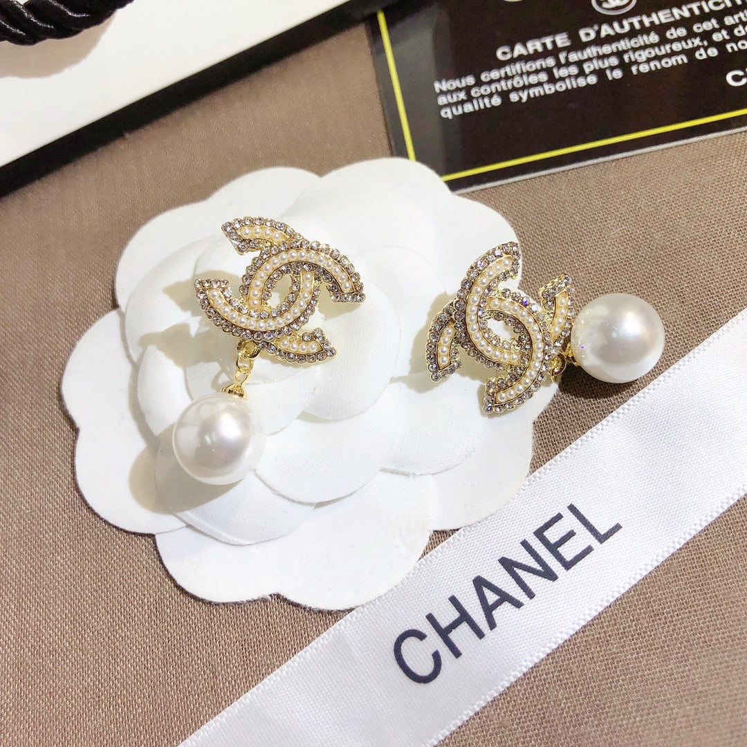 C.C Brand Pearl and Diamond Earrings