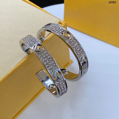 Copper micro-set with zircon F.F Hoop Earrings -  4.5cm