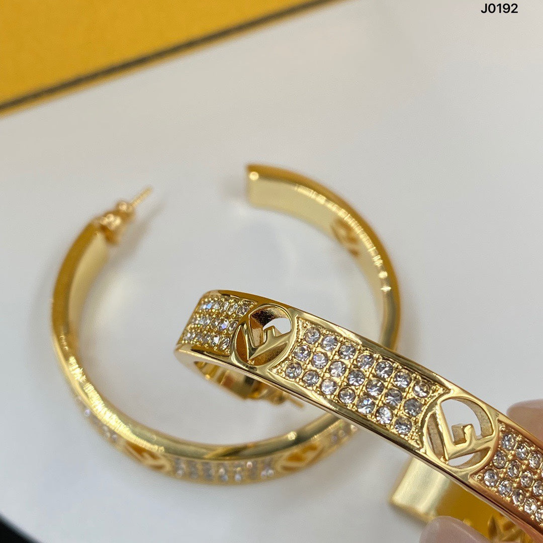 Copper micro-set with zircon F.F Hoop Earrings -  4.5cm