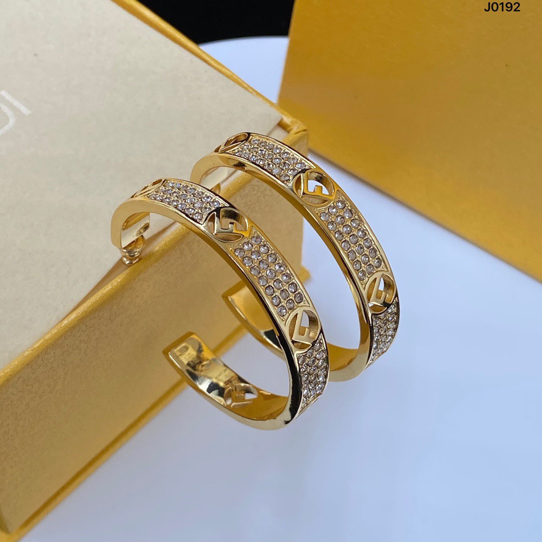Copper micro-set with zircon F.F Hoop Earrings -  4.5cm
