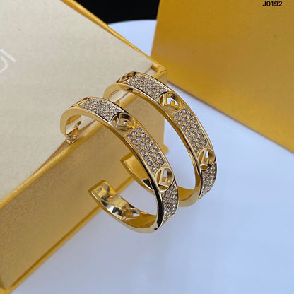 Copper micro-set with zircon F.F Hoop Earrings -  4.5cm