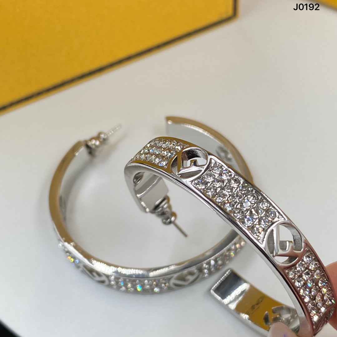 Copper micro-set with zircon F.F Hoop Earrings -  4.5cm