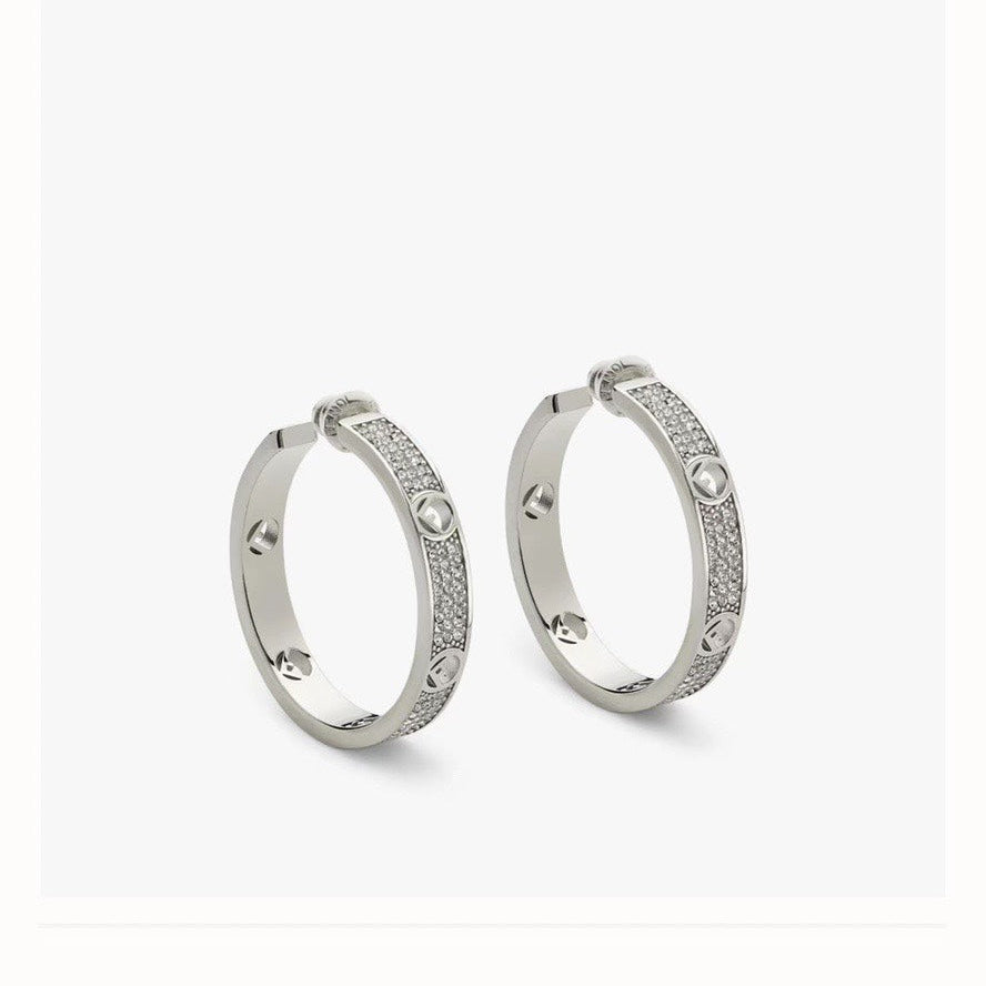 Copper micro-set with zircon F.F Hoop Earrings -  4.5cm