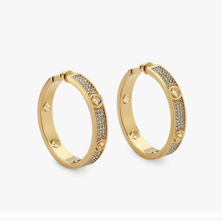 Copper micro-set with zircon F.F Hoop Earrings -  4.5cm