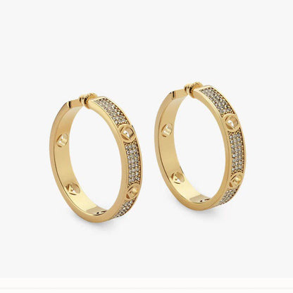 Copper micro-set with zircon F.F Hoop Earrings -  4.5cm
