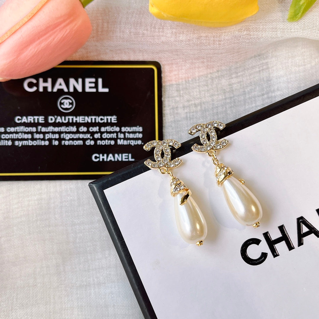 C.C Inspired oval pearl and Zirconia Earrings