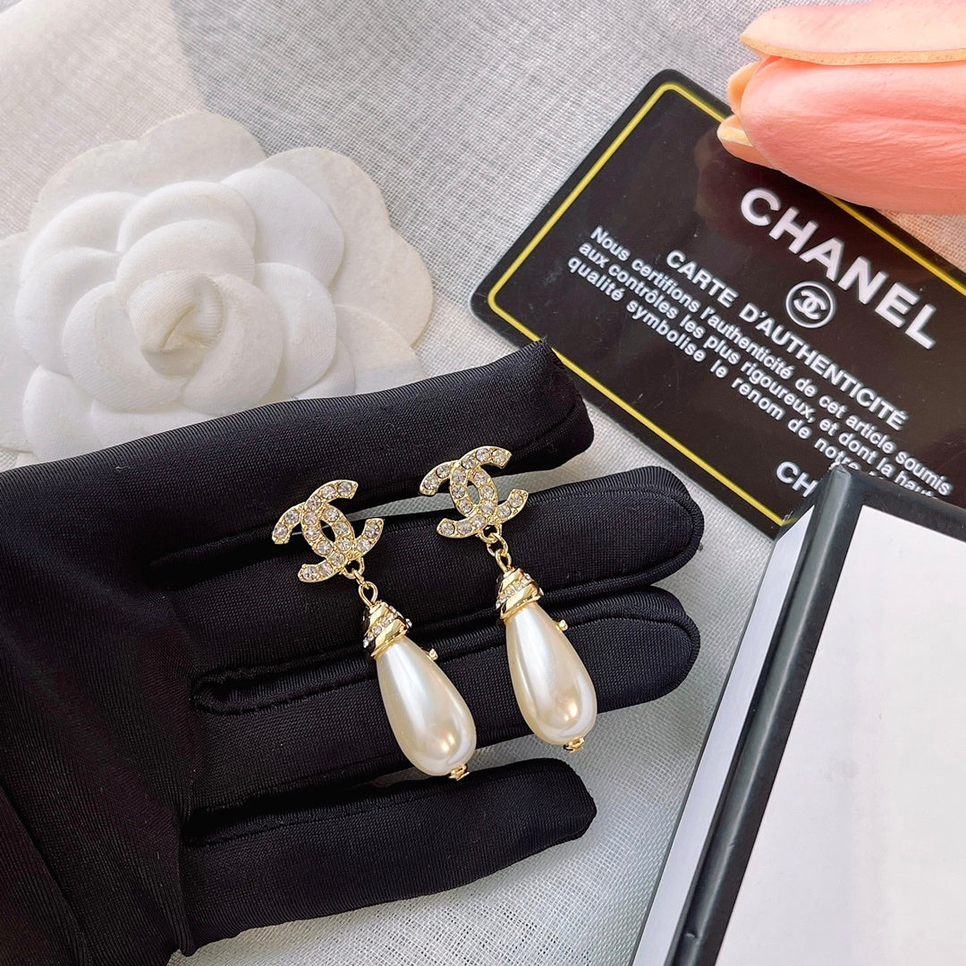 C.C Inspired oval pearl and Zirconia Earrings