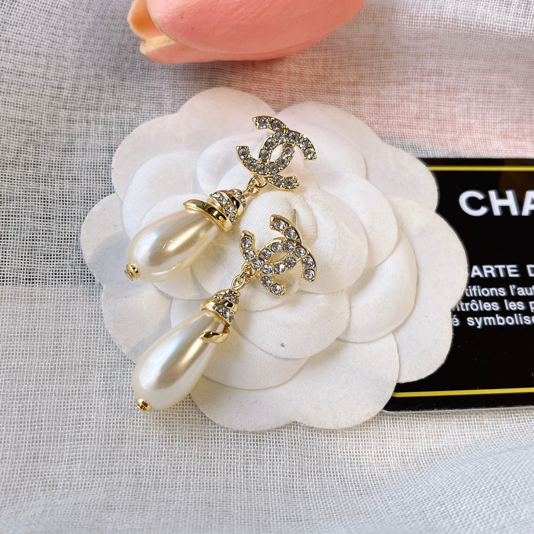 C.C Inspired oval pearl and Zirconia Earrings