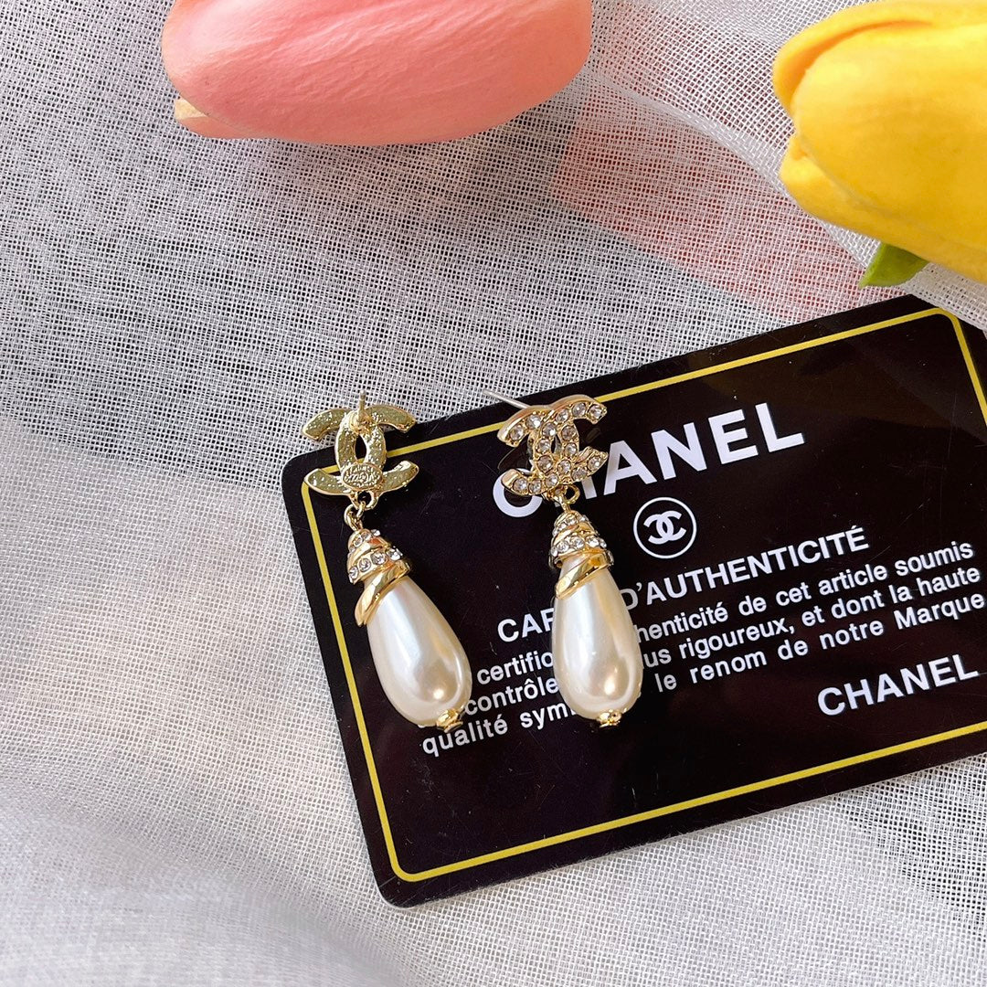C.C Inspired oval pearl and Zirconia Earrings