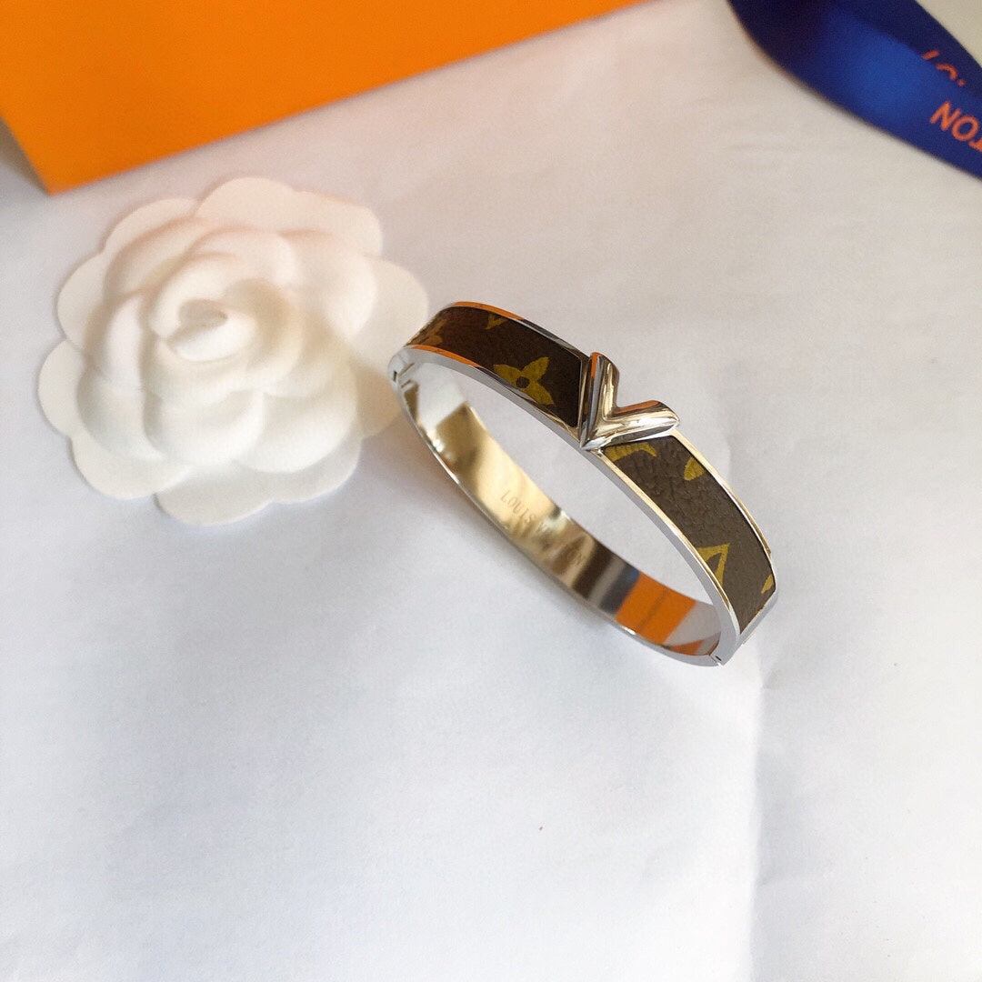 Gold L.V titanium steel monogram bracelet