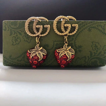 High-End Gold-plated bronze G-brand  strawberry Earrings