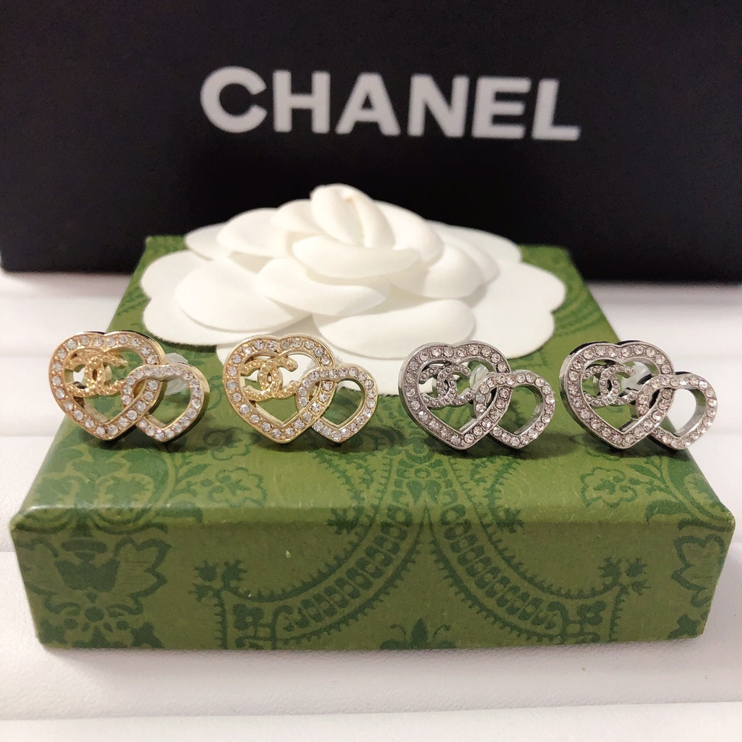 High quality C. C Double Heart earrings