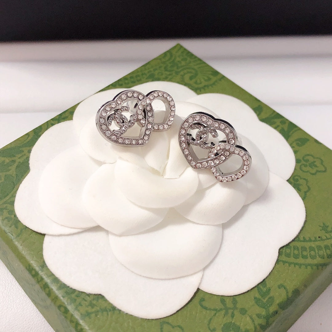 High quality C. C Double Heart earrings