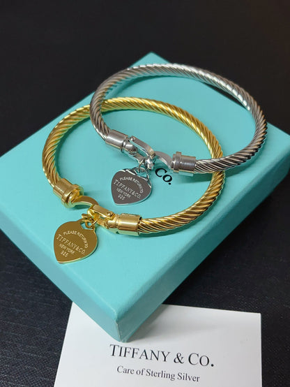 Titanium Steel T-Home Heart-Shaped Bangle