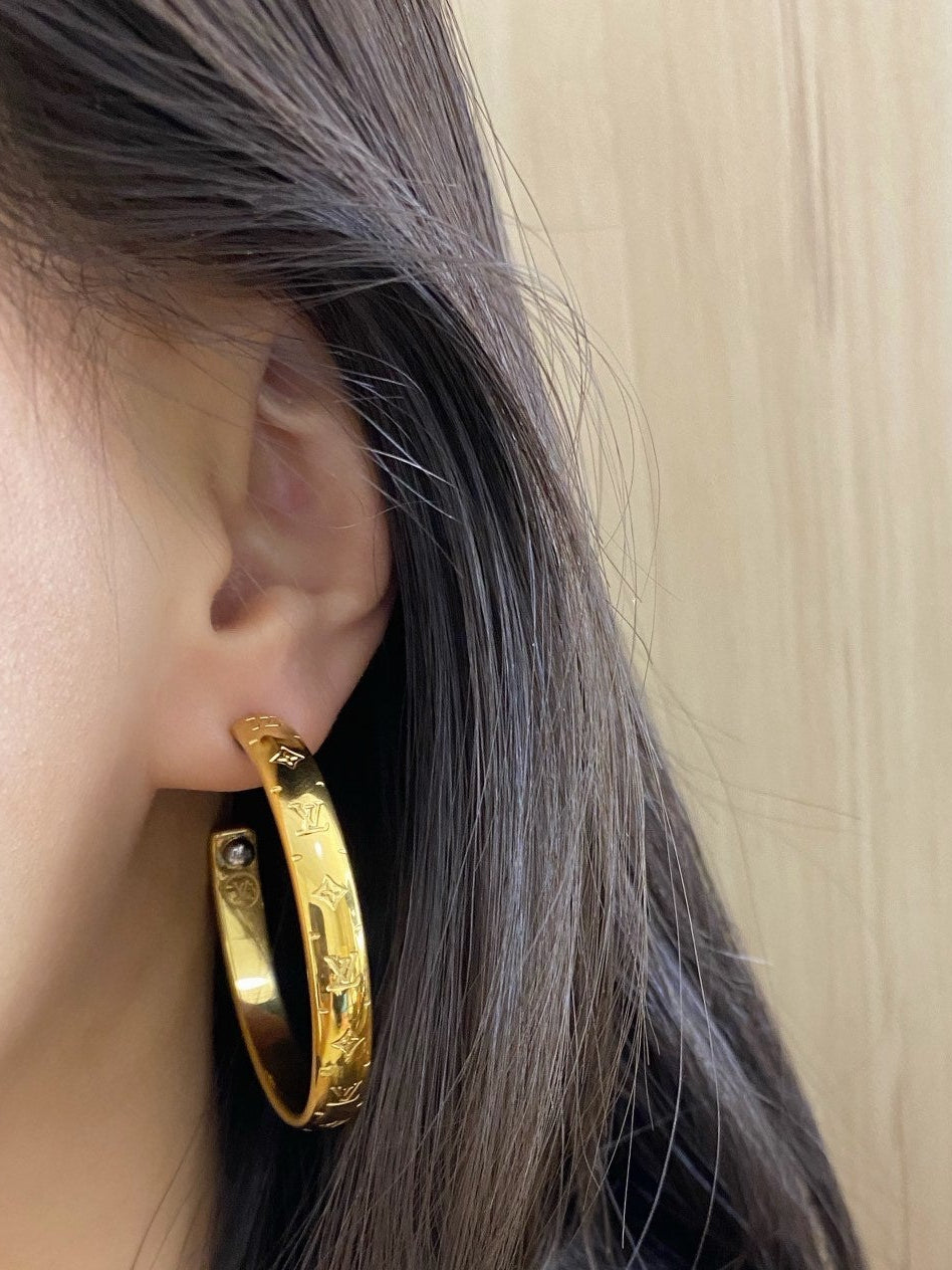 High-End Steel L.V Hoop Earrings