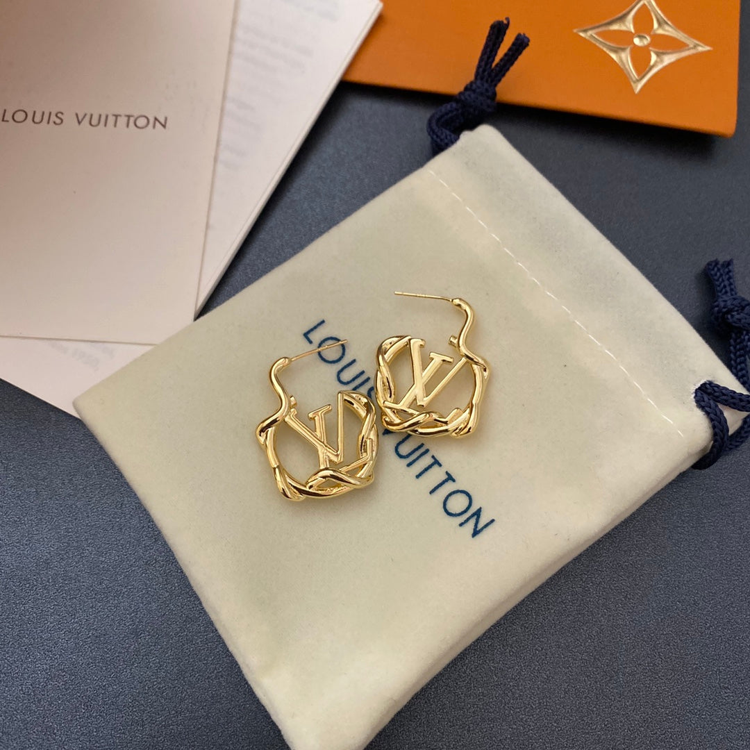 L.V Inspired  Twist Gold plated Earrings