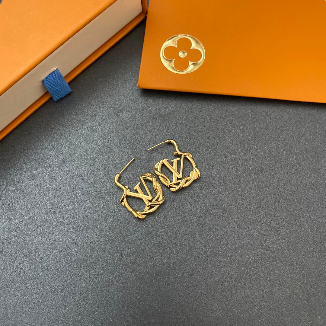 L.V Inspired  Twist Gold plated Earrings