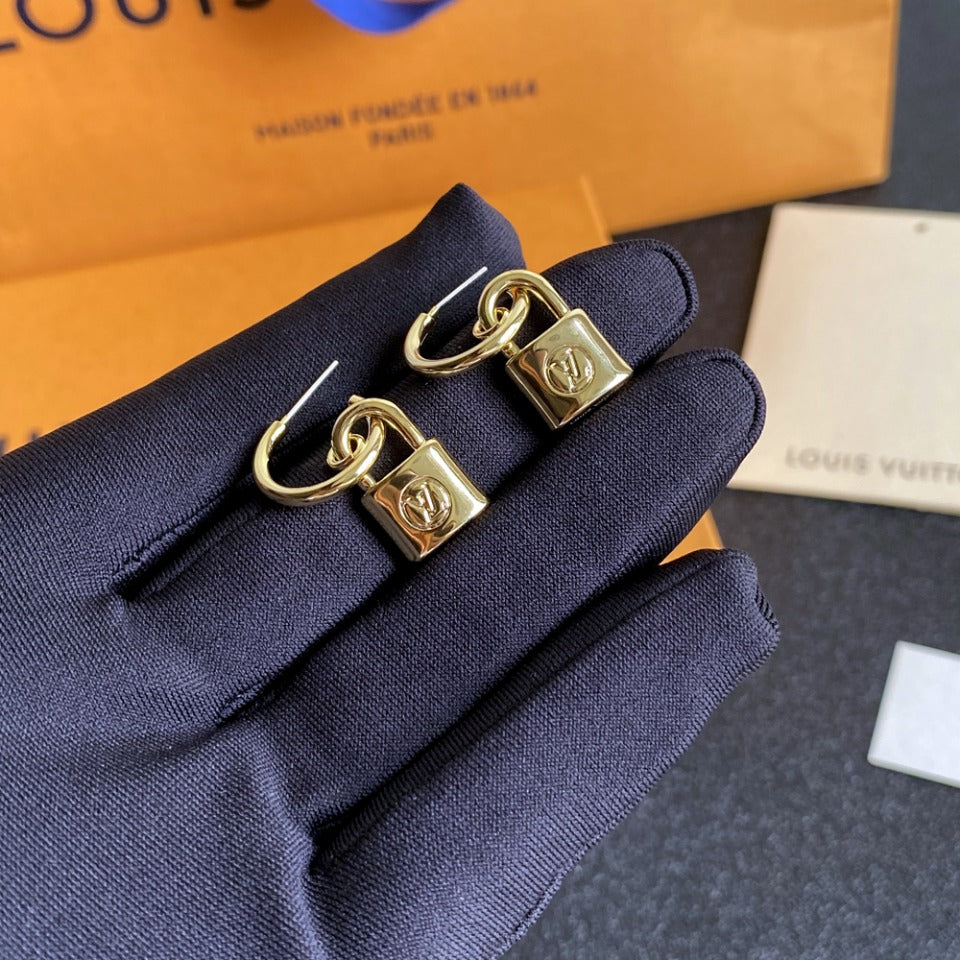 L.V Inspired Padlock Gold plated Earrings