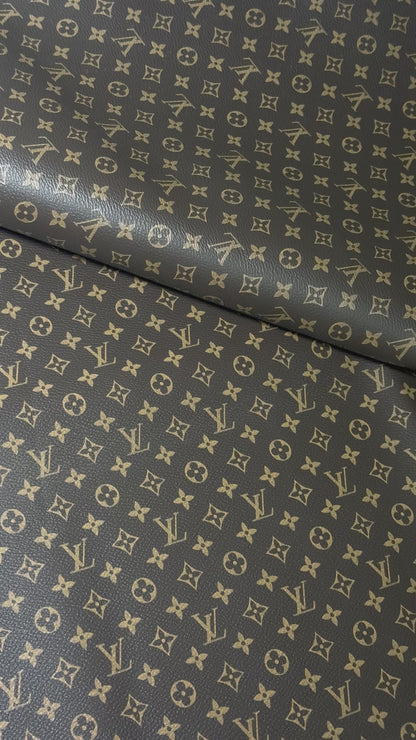 Luxury LV Monogram Faux Leather Fabric – Designer-Inspired Finish