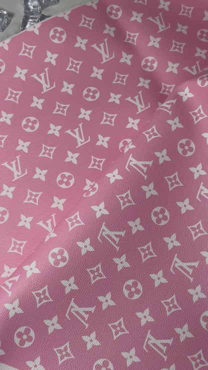 Luxury Pink LV Monogram Faux Leather Fabric – Designer-Inspired Finish